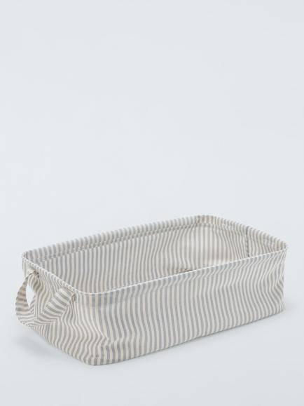 John Lewis Stripe Open Storage Box, Grey/Natural, Large, Grey/Natural