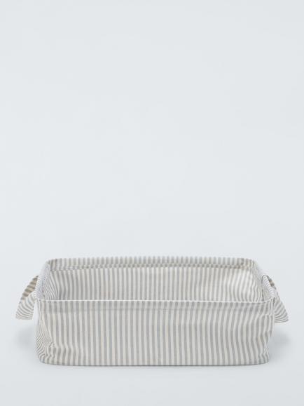 John Lewis Stripe Open Storage Box, Grey/Natural, Large - view 2, Grey/Natural