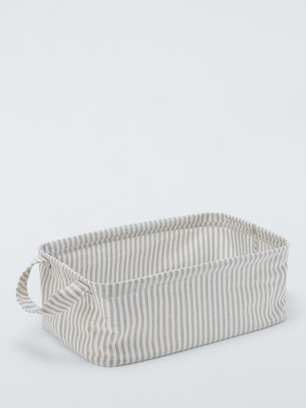 John Lewis Stripe Open Storage Box, Grey/Natural, Medium, Grey/Natural