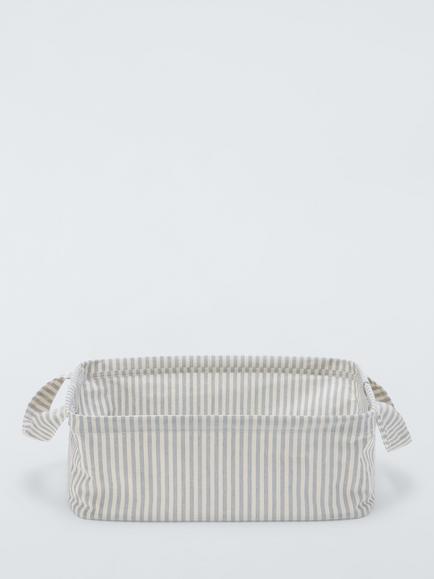 John Lewis Stripe Open Storage Box, Grey/Natural, Medium - view 2, Grey/Natural