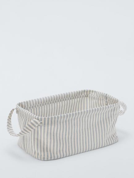 John Lewis Stripe Open Storage Box, Grey/Natural, Small, Grey/Natural
