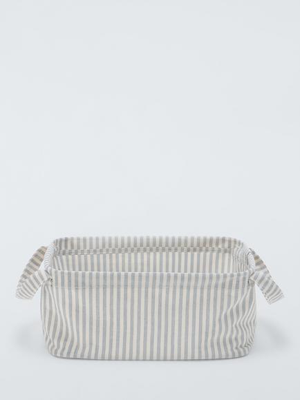 John Lewis Stripe Open Storage Box, Grey/Natural, Small - view 2, Grey/Natural