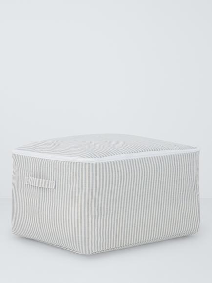 John Lewis Stripe Zipped Storage Bag, Grey/Natural, Large, Grey/Natural