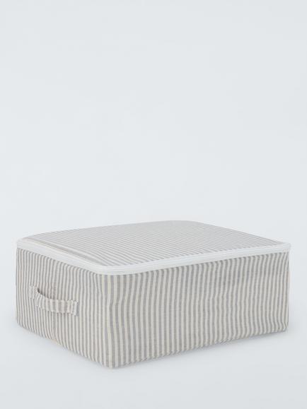 John Lewis Stripe Zipped Storage Bag, Grey/Natural, Medium, Grey/Natural