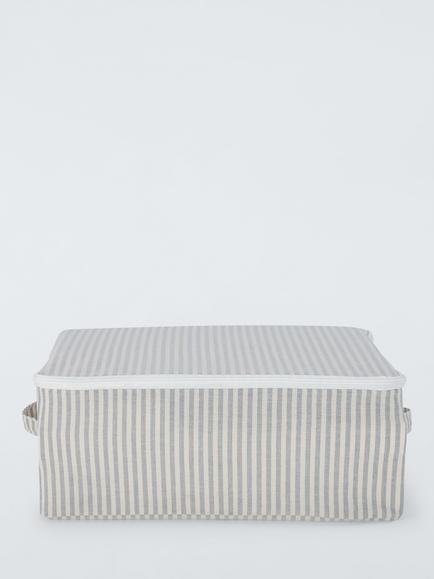 John Lewis Stripe Zipped Storage Bag, Grey/Natural, Medium - view 2, Grey/Natural