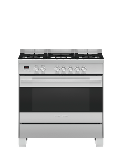 Fisher & Paykel OR90SCG6B1 90cm Freestanding Dual Fuel Self Cleaning Range Cooker with Gas Hob, Black, Black