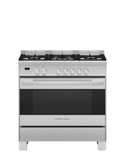 Fisher & Paykel OR90SCG6B1 90cm Freestanding Dual Fuel Self Cleaning Range Cooker with Gas Hob, Black, Black