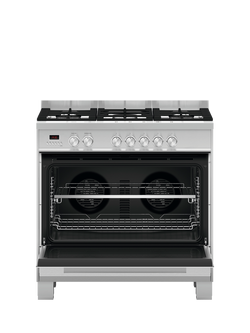 Fisher & Paykel OR90SCG6B1 90cm Freestanding Dual Fuel Self Cleaning Range Cooker with Gas Hob, Black - view 2, Black
