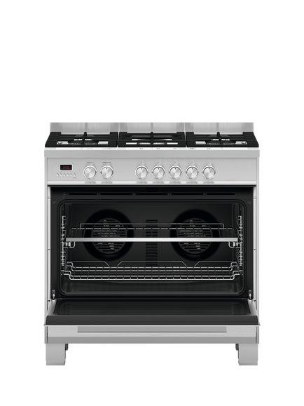 Fisher & Paykel OR90SCG6B1 90cm Freestanding Dual Fuel Self Cleaning Range Cooker with Gas Hob, Black - view 2, Black