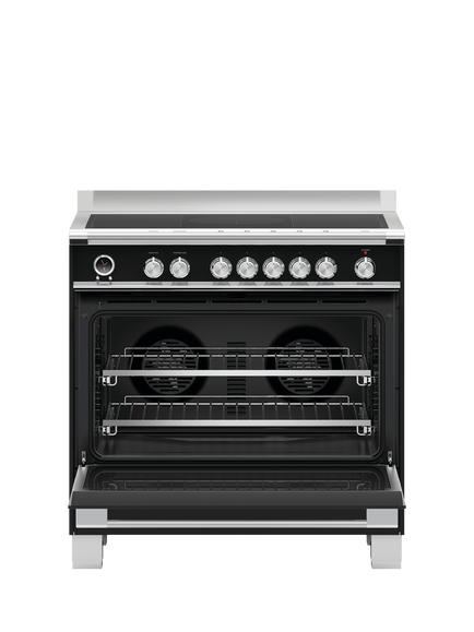 Fisher & Paykel OR90SCI6B1 90cm Freestanding Electric Self Cleaning Range Cooker with Induction Hob, Black - view 2, Black