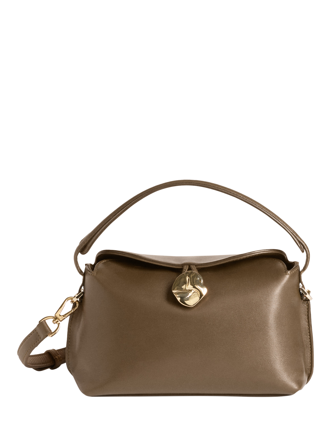 a Flattered Hanna Leather Crossbody Grab Bag on a grey background