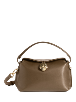 Flattered Hanna Leather Crossbody Grab Bag, Khaki, Khaki