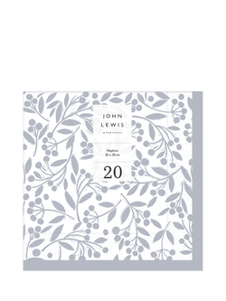 John Lewis Berries Paper Napkins, Pack of 20, Silver, Silver