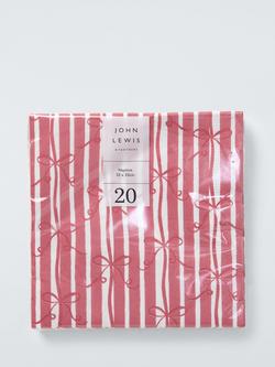 John Lewis Stripe and Bow Paper Napkins, Pack of 20, Red, Red