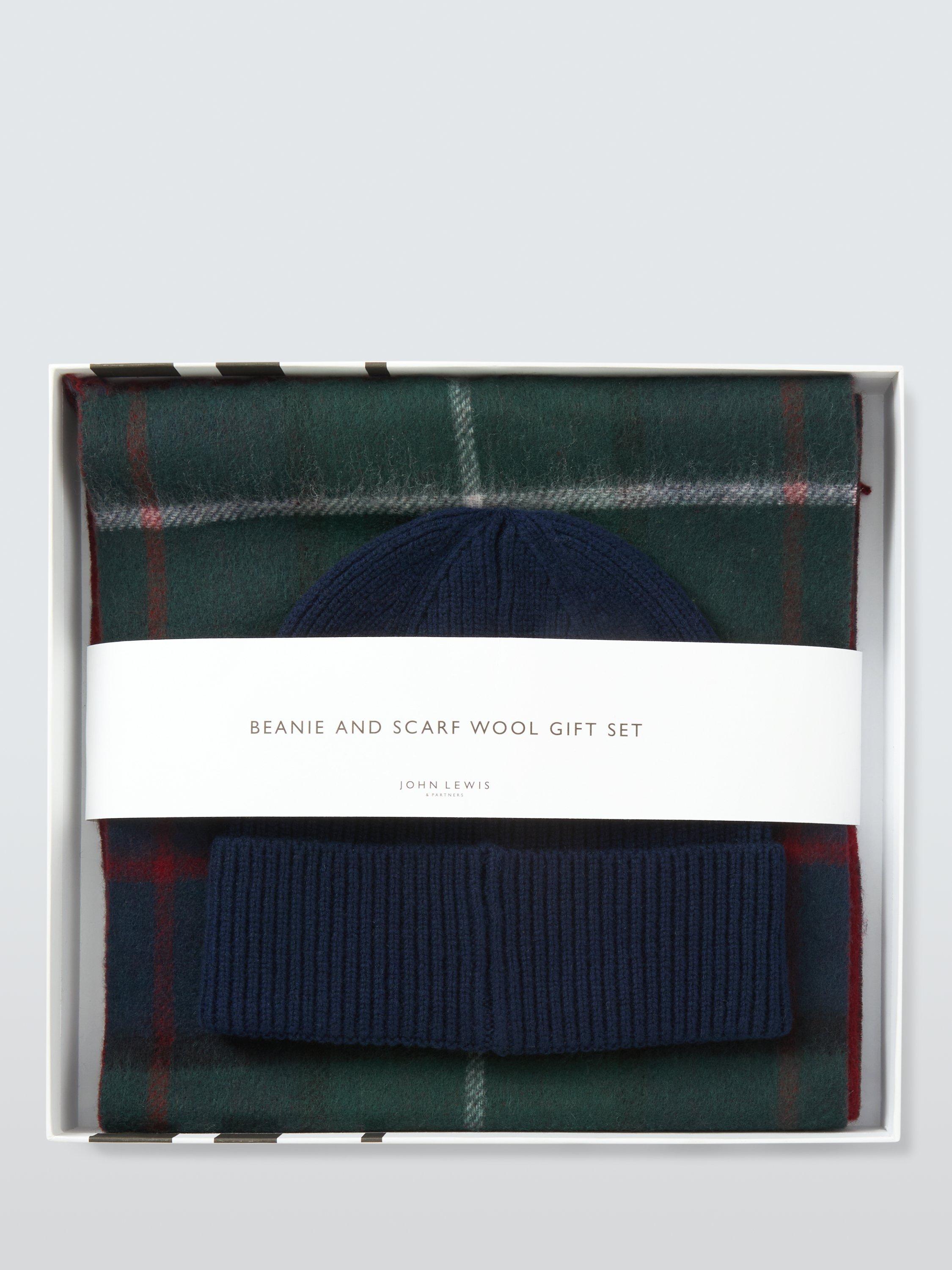 Product image 4 of 4, which shows John Lewis Wool Beanie & Scarf Gift Set, Navy