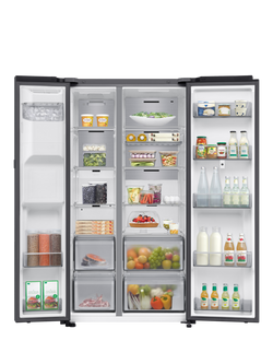 Samsung Bespoke AI RS90F66BEFEU Freestanding 65/35 Smart American Fridge Freezer with Family Hub, Black - view 2, Black