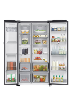 Samsung Bespoke AI RS90F66BETEU Freestanding 65/35 American Style Fridge Freezer with Family Hub, Silver - view 2, Silver