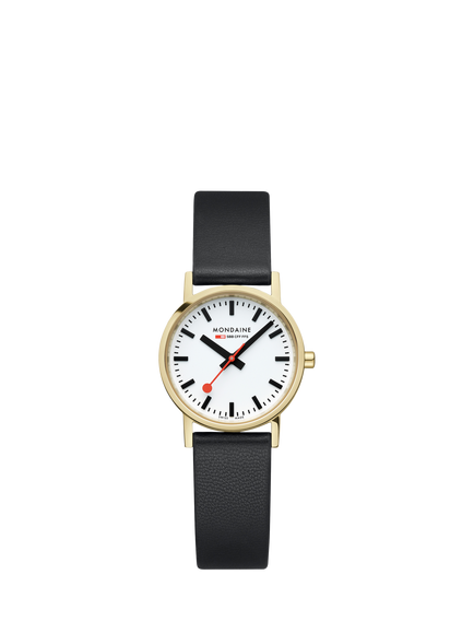 Mondaine A6583032310SBBV Women's Classic Collection 30mm Vegan Leather Strap Watch, Black, Black