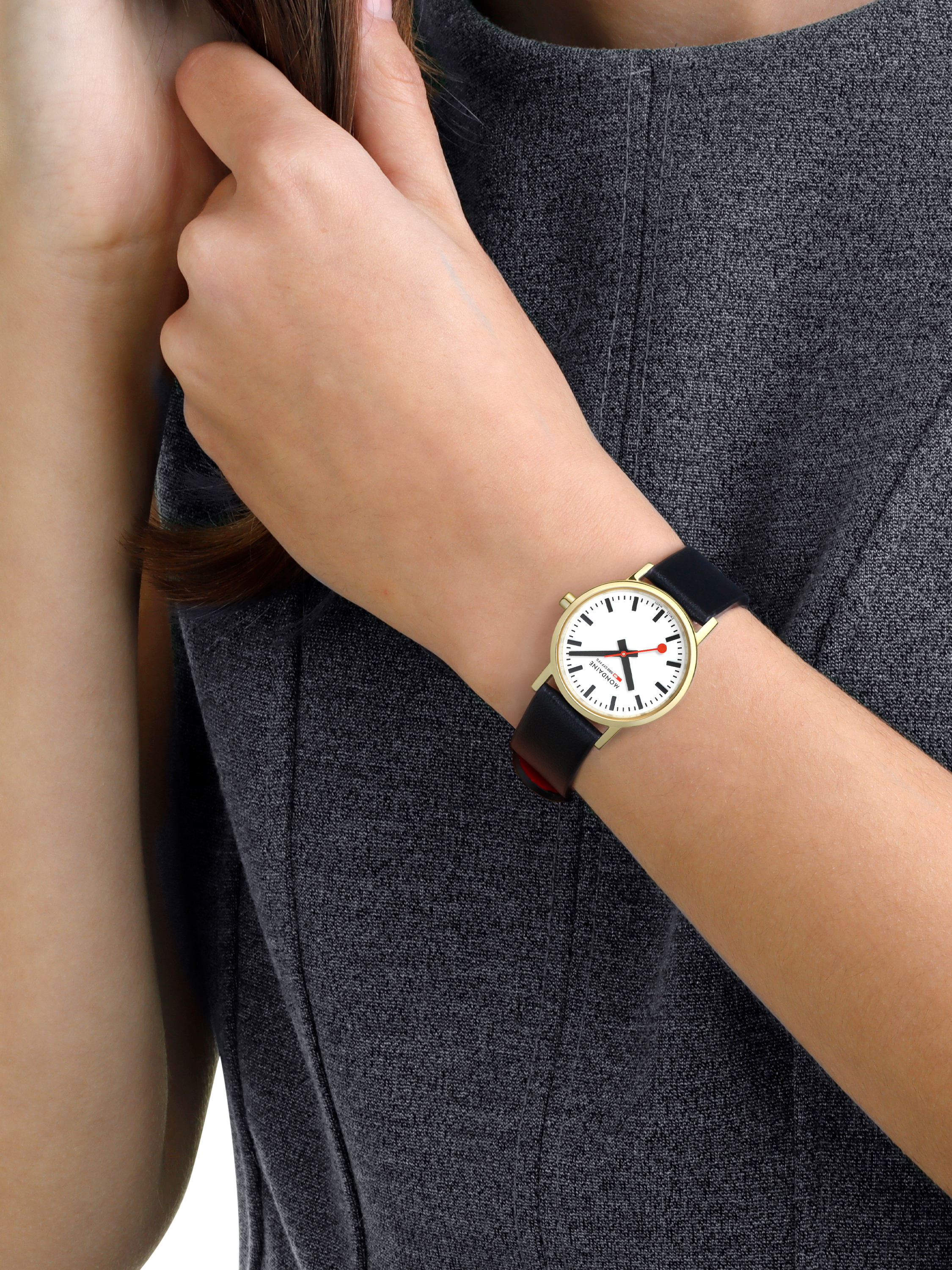 Product image 6 of 9, which shows Mondaine Women's Classic Collection A6583032310SBBV Vegan Leather Strap Watch, Black