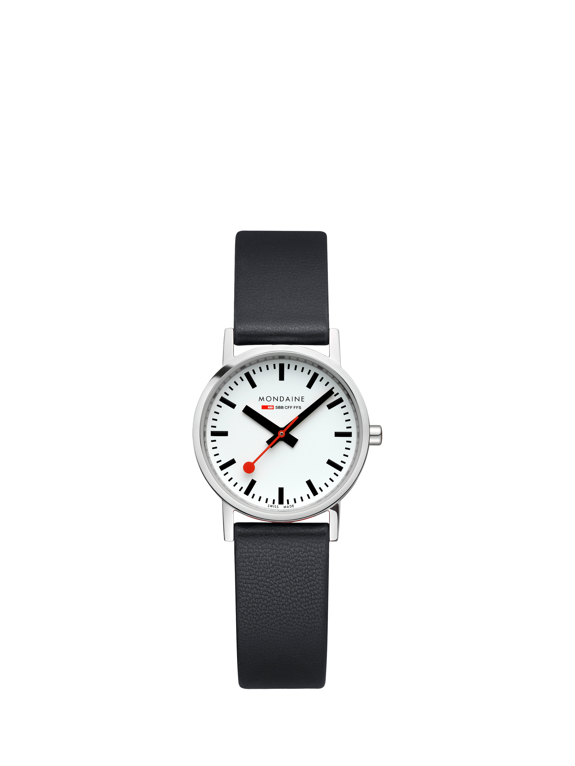 Product image 1 of 8, which shows Mondaine Women's Classic Collection A6583032311SBBV Vegan Leather Strap Watch, Black