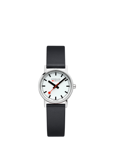 Mondaine A6583032311SBBV Women's Classic Collection 30mm Vegan Leather Strap Watch, Black, Black