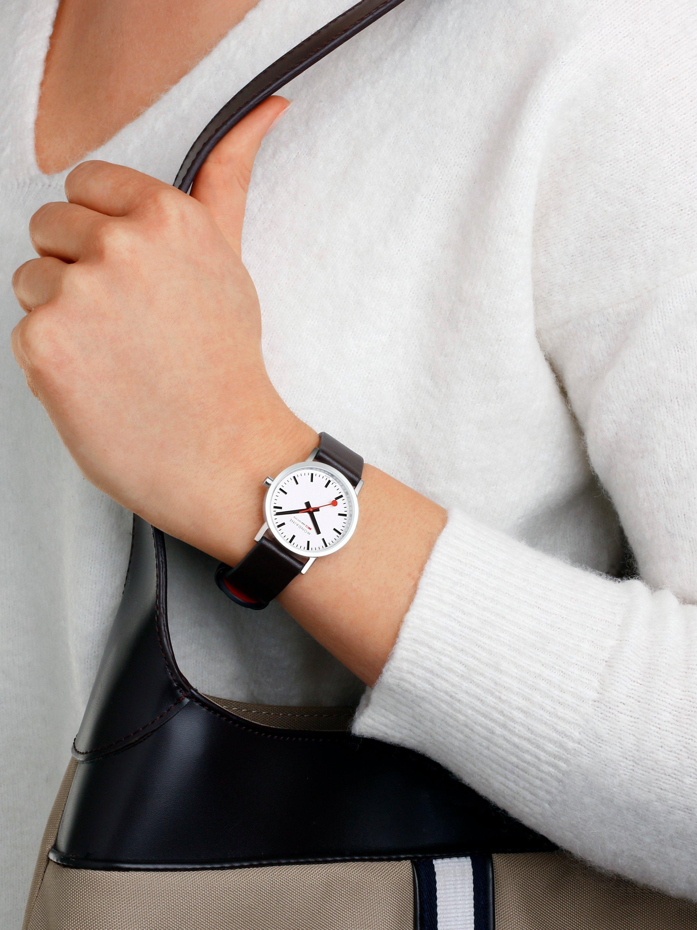 Product image 5 of 8, which shows Mondaine Women's Classic Collection A6583032311SBBV Vegan Leather Strap Watch, Black