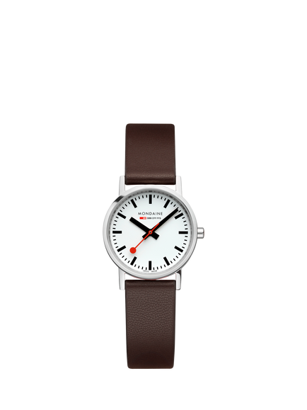 Mondaine A6583032311SBGV Women's Classic Collection 30mm Vegan Leather Strap Watch, Brown, Brown
