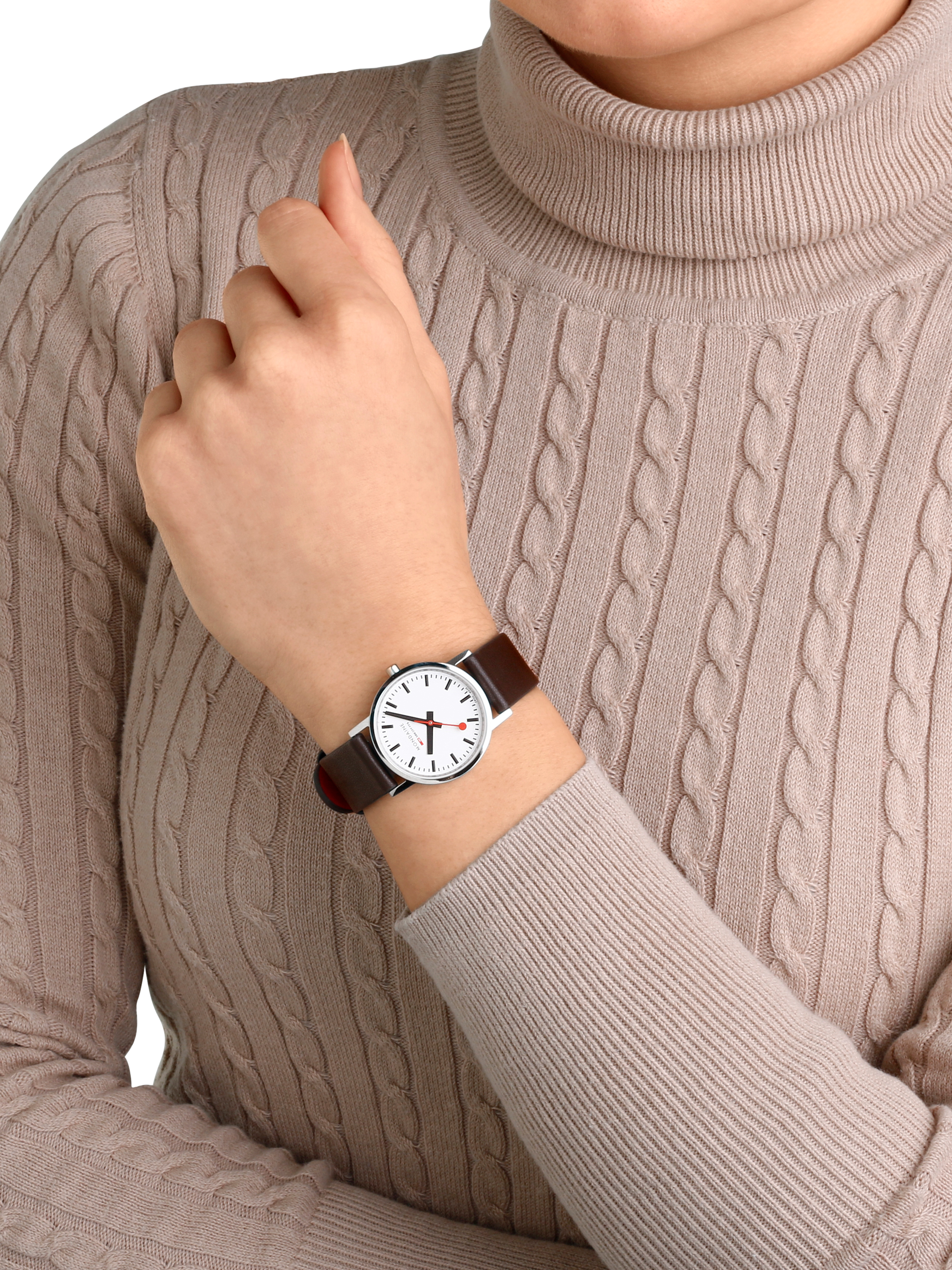 Product image 5 of 8, which shows Mondaine Women's Classic Collection A6583032311SBGV Vegan Leather Strap Watch, Brown