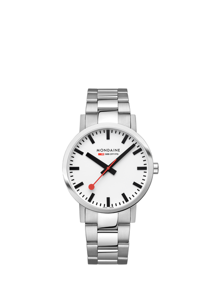 Mondaine A6603036011SBJ Unisex Classic Collection 40mm Bracelet Strap Watch, Silver, Silver