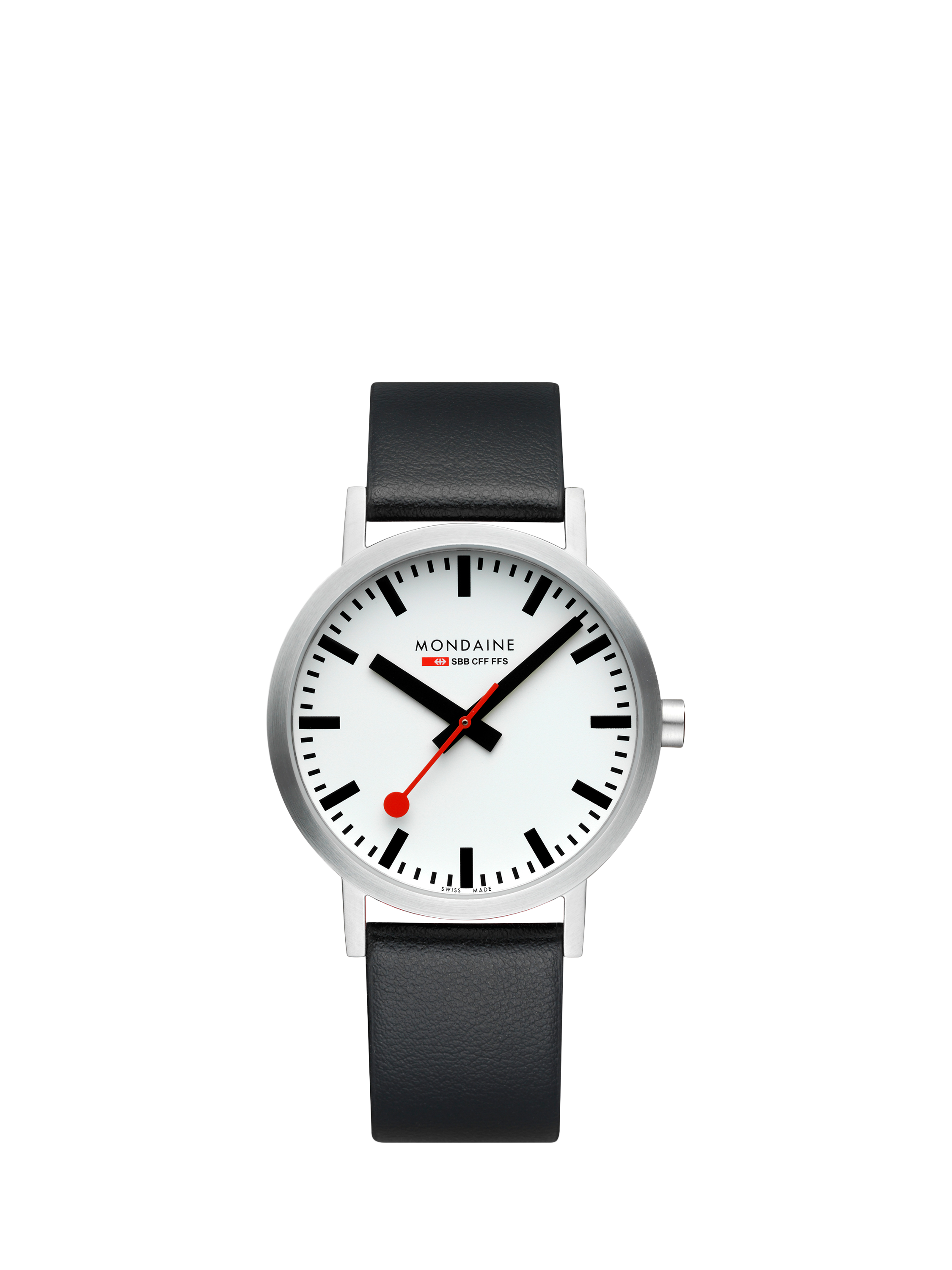 Product image 1 of 8, which shows Mondaine Unisex Classic Collection A6603036016SBBV Vegan Leather Strap Watch, Black
