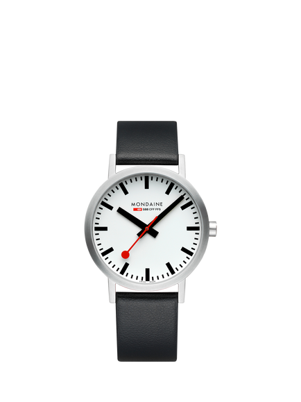 Mondaine Unisex Classic Collection A6603036016SBBV Vegan Leather Strap Watch, Black, Black