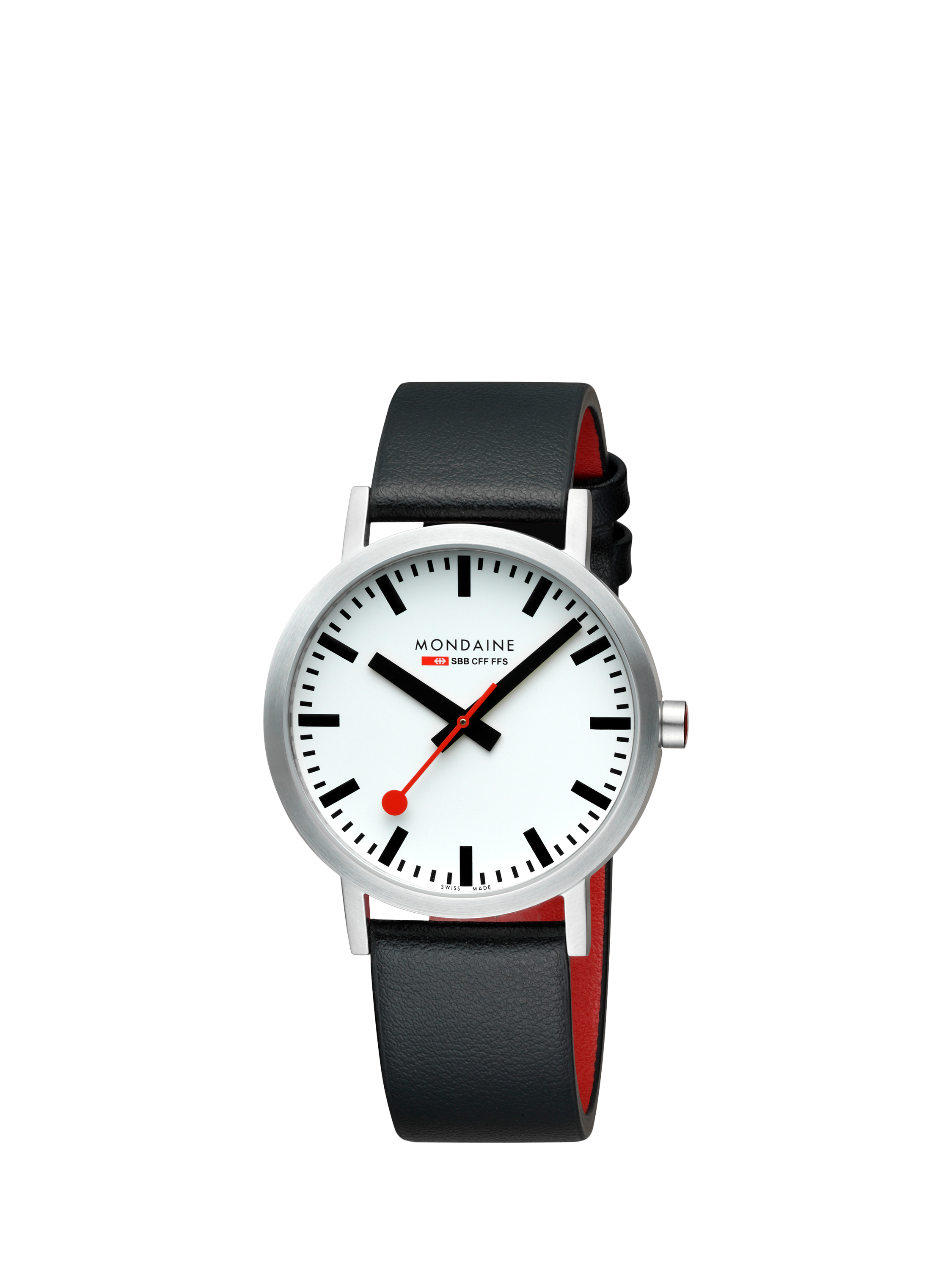 Product image 2 of 8, which shows Mondaine Unisex Classic Collection A6603036016SBBV Vegan Leather Strap Watch, Black
