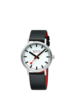 Mondaine Unisex Classic Collection A6603036016SBBV Vegan Leather Strap Watch, Black - view 2, Black