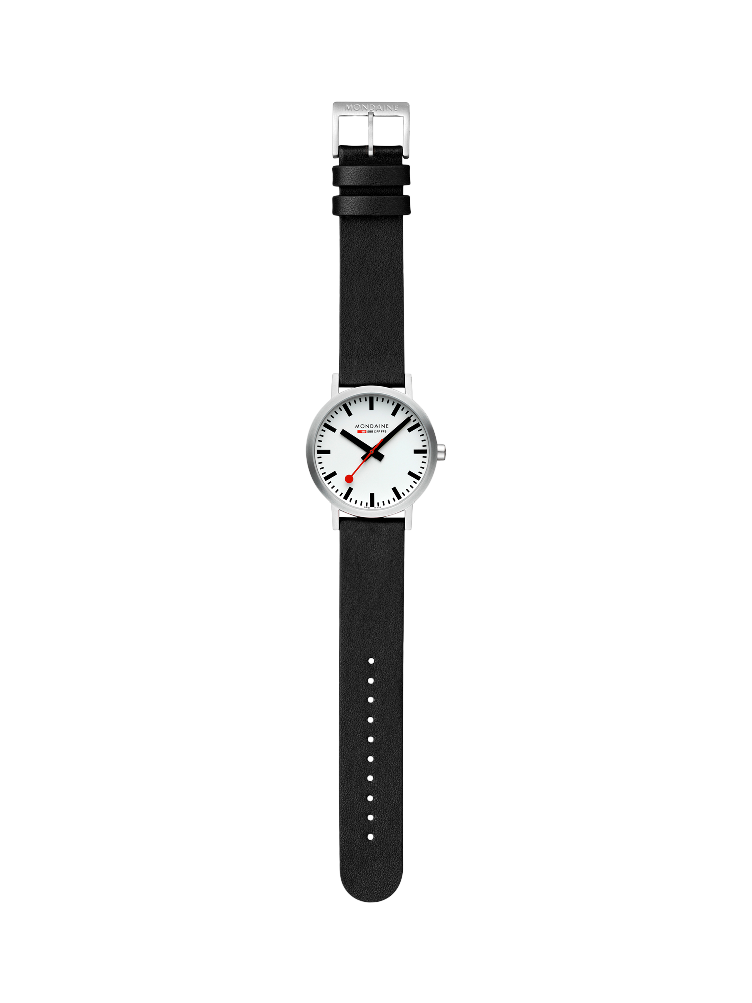 Product image 5 of 8, which shows Mondaine Unisex Classic Collection A6603036016SBBV Vegan Leather Strap Watch, Black