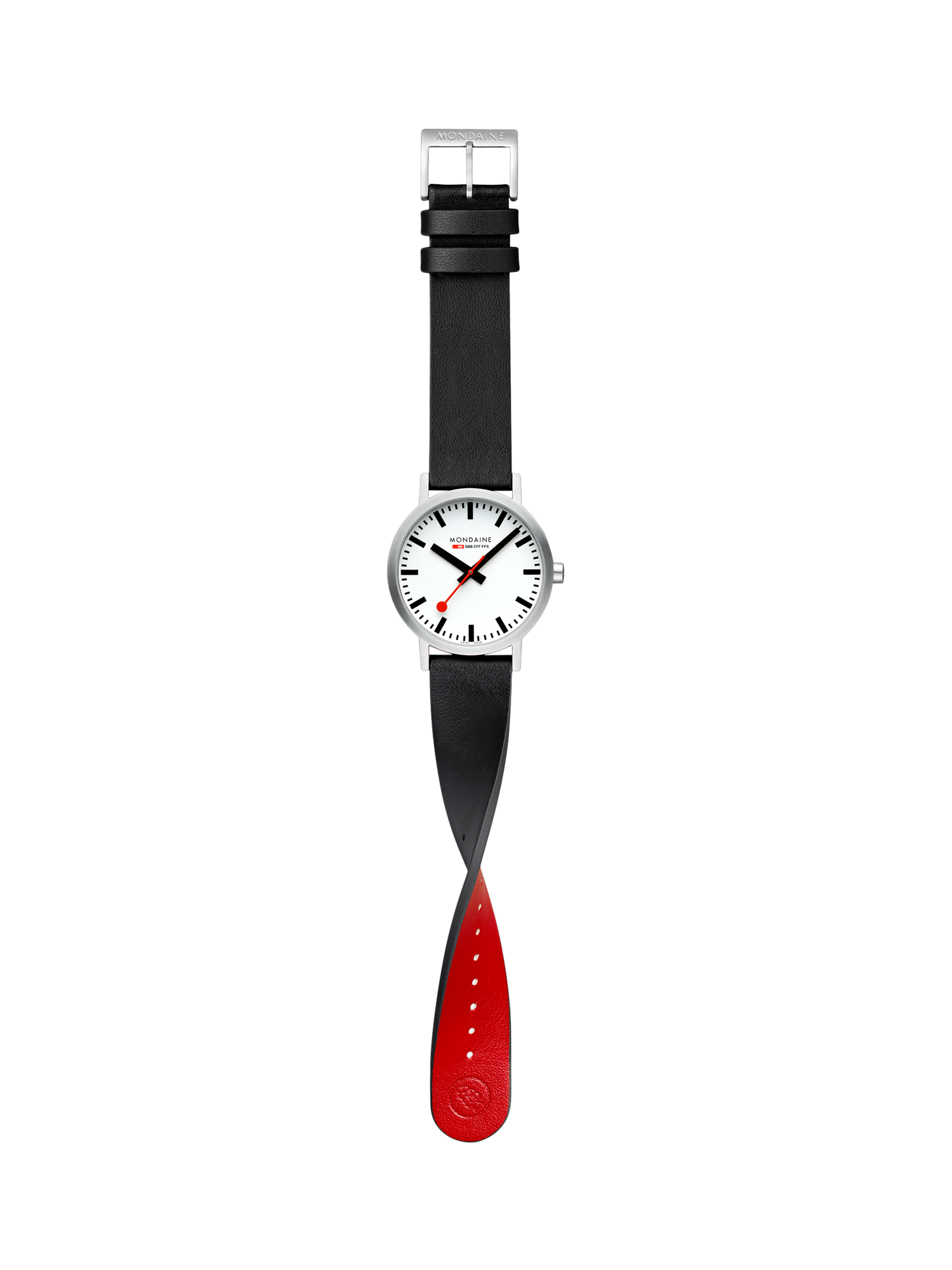 Product image 6 of 8, which shows Mondaine Unisex Classic Collection A6603036016SBBV Vegan Leather Strap Watch, Black