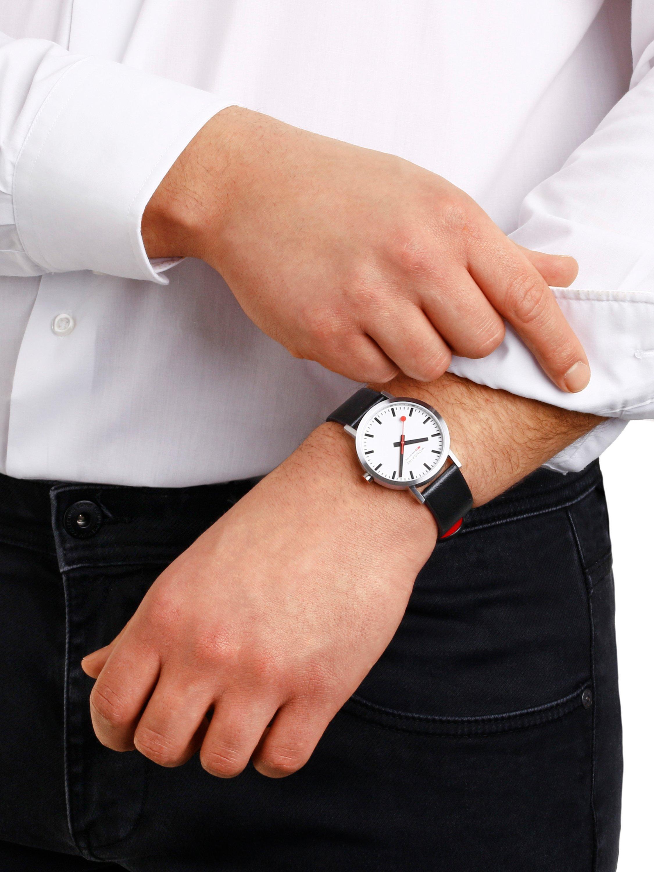 Product image 7 of 8, which shows Mondaine Unisex Classic Collection A6603036016SBBV Vegan Leather Strap Watch, Black