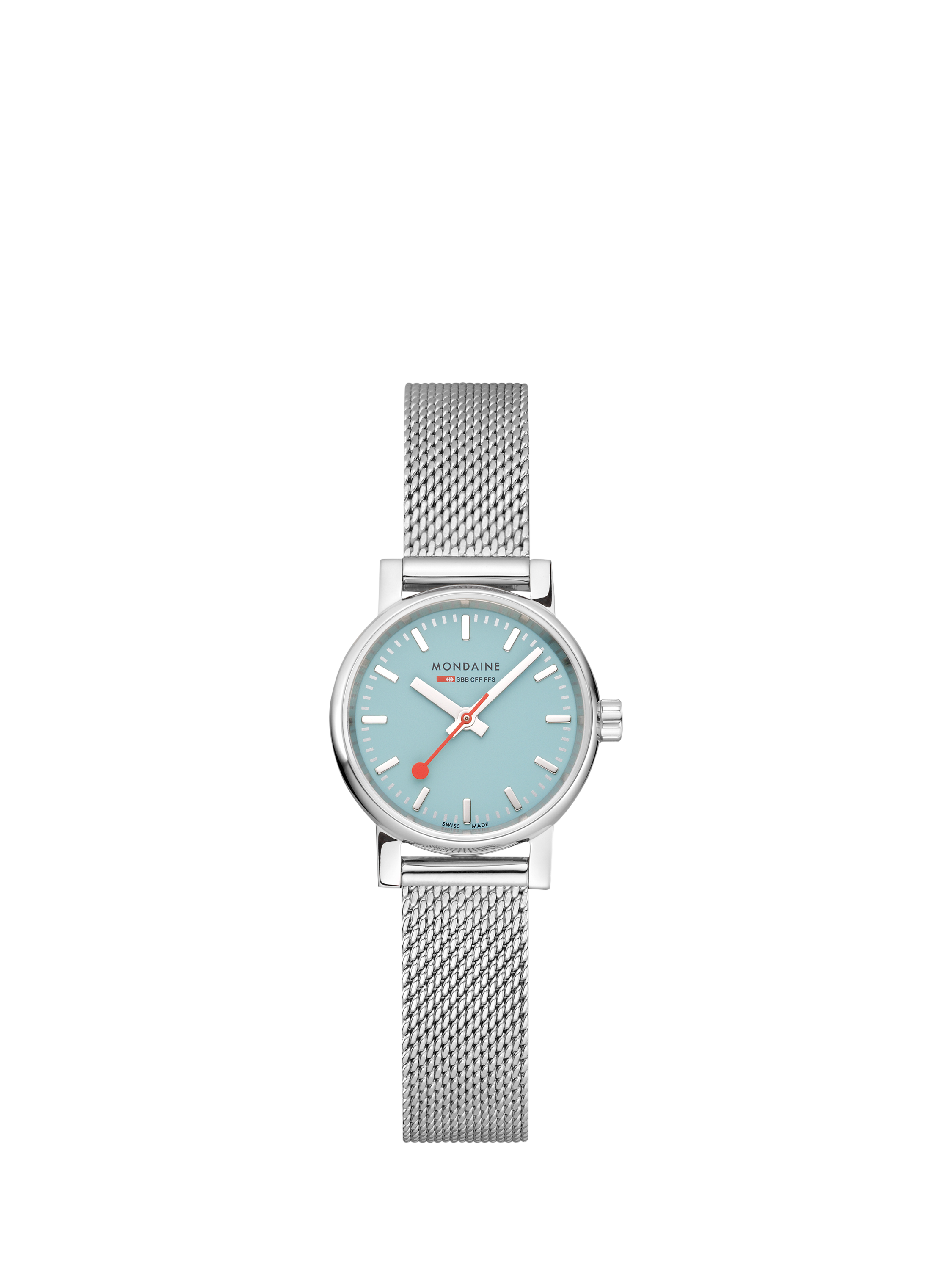 Product image 1 of 7, which shows Mondaine Women's Evo 2 MSE26140SM Turquoise Lake Bracelet Strap Watch, Silver