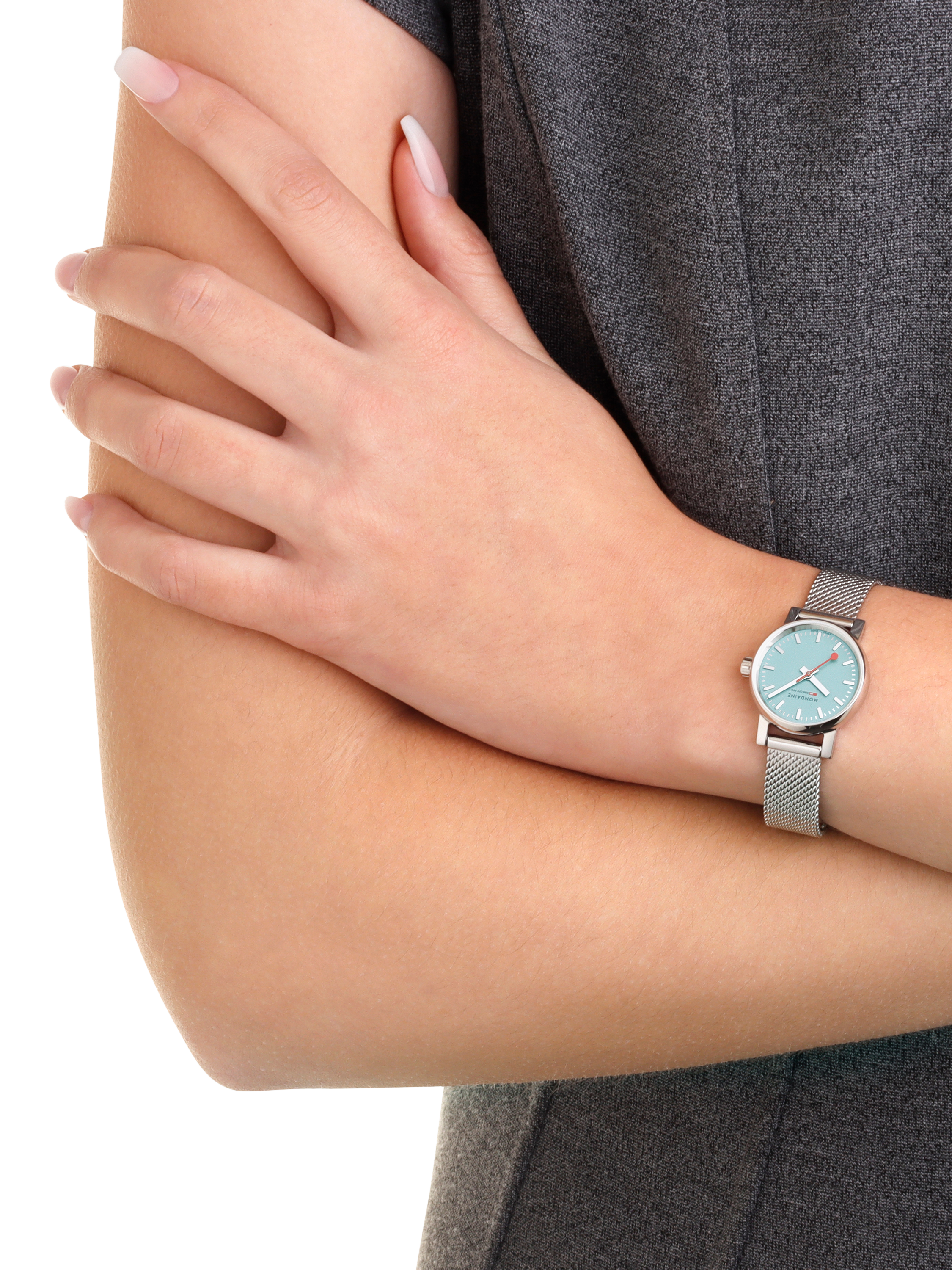 Product image 4 of 7, which shows Mondaine Women's Evo 2 MSE26140SM Turquoise Lake Bracelet Strap Watch, Silver