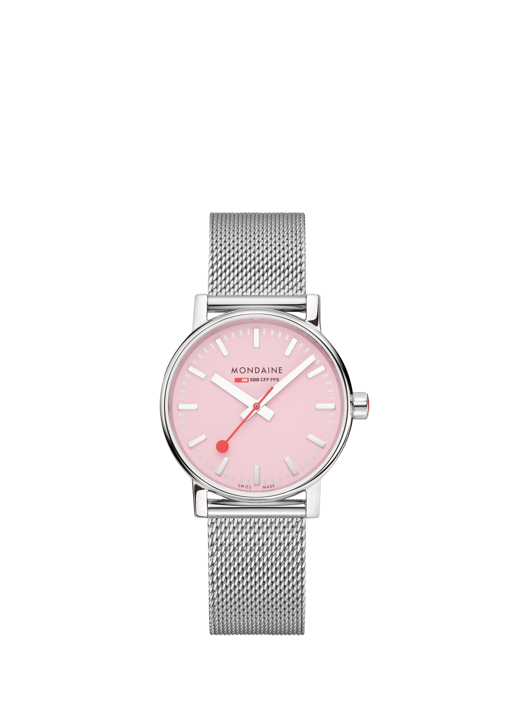 Product image 1 of 9, which shows Mondaine Unisex Evo 2 MSE35130SM Wild Rose Bracelet Strap Watch, Silver