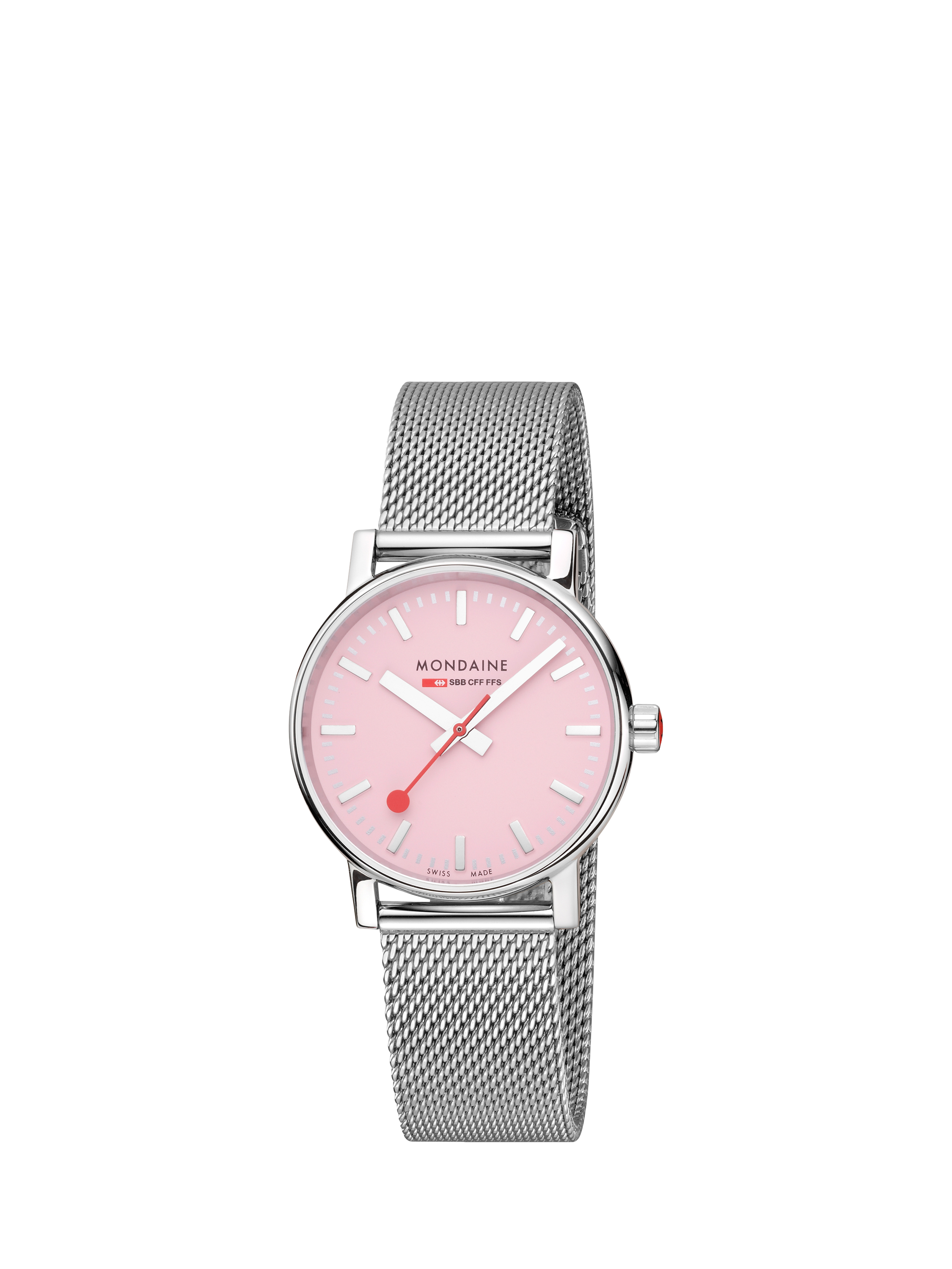 Product image 2 of 9, which shows Mondaine Unisex Evo 2 MSE35130SM Wild Rose Bracelet Strap Watch, Silver