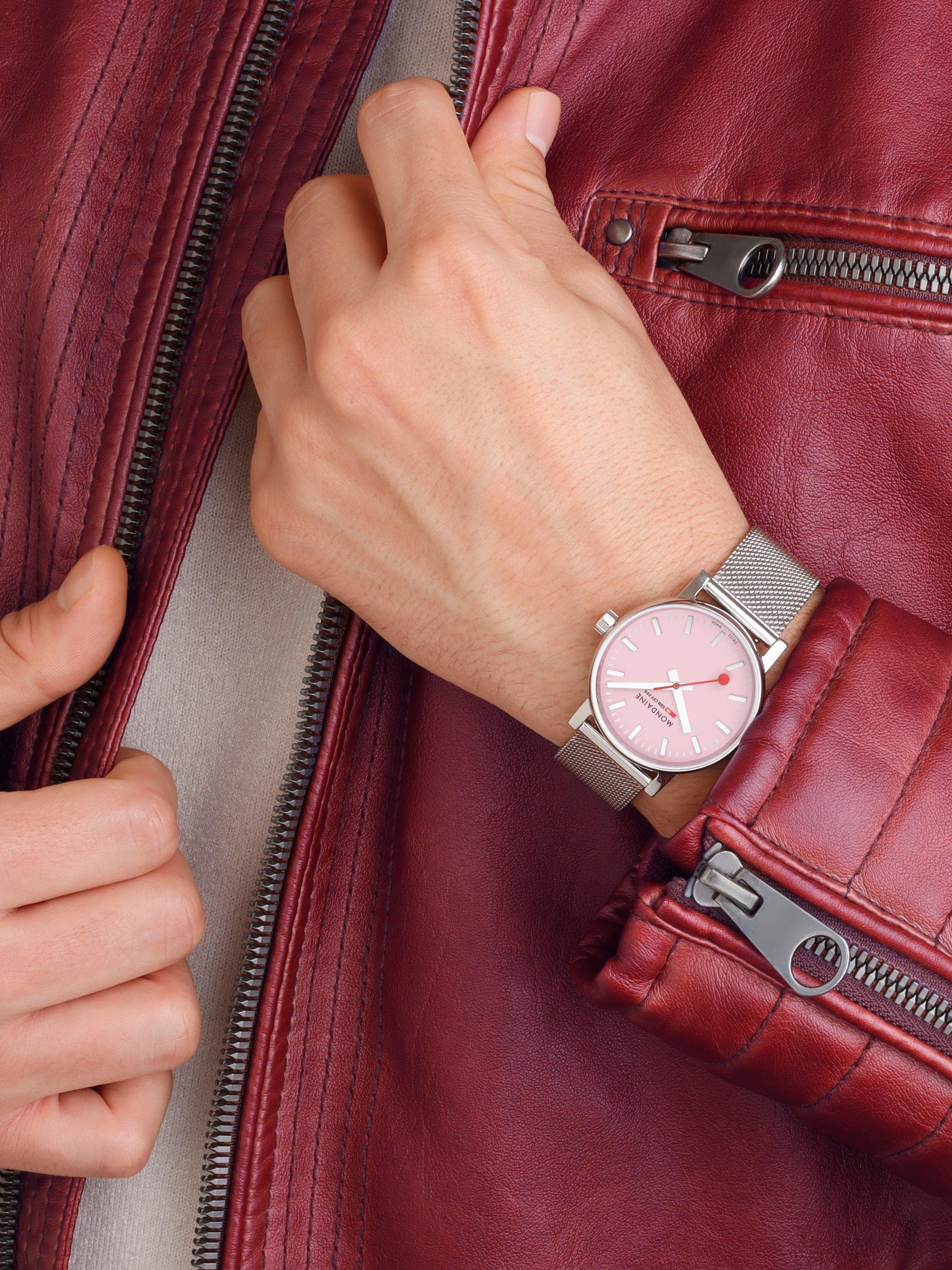 Product image 8 of 9, which shows Mondaine Unisex Evo 2 MSE35130SM Wild Rose Bracelet Strap Watch, Silver