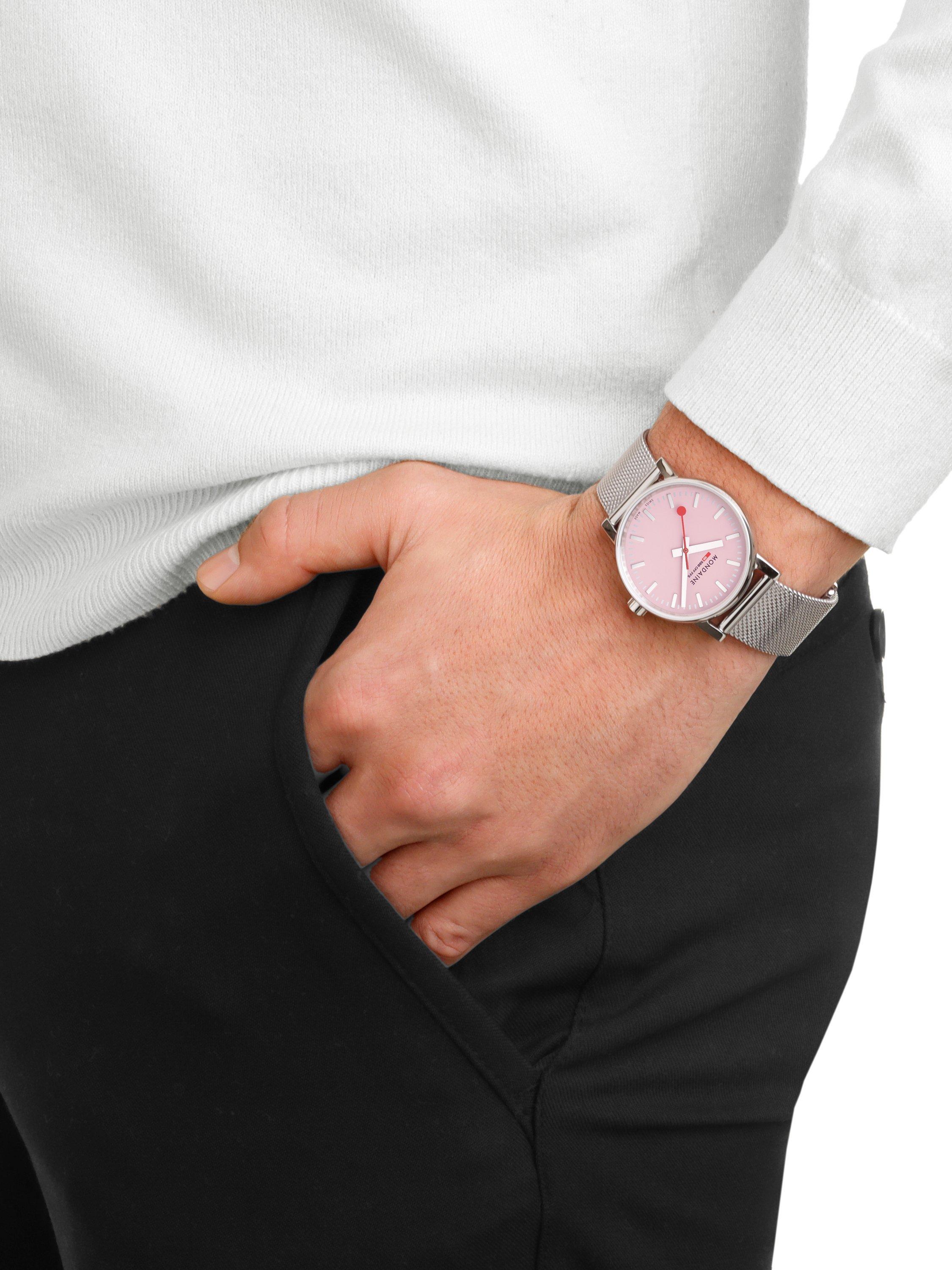 Product image 9 of 9, which shows Mondaine Unisex Evo 2 MSE35130SM Wild Rose Bracelet Strap Watch, Silver