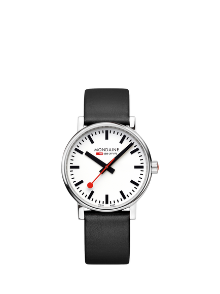 Mondaine MSE40110LBV Unisex Official Swiss Railways 40mm Vegan Leather Strap Watch, Black, Black