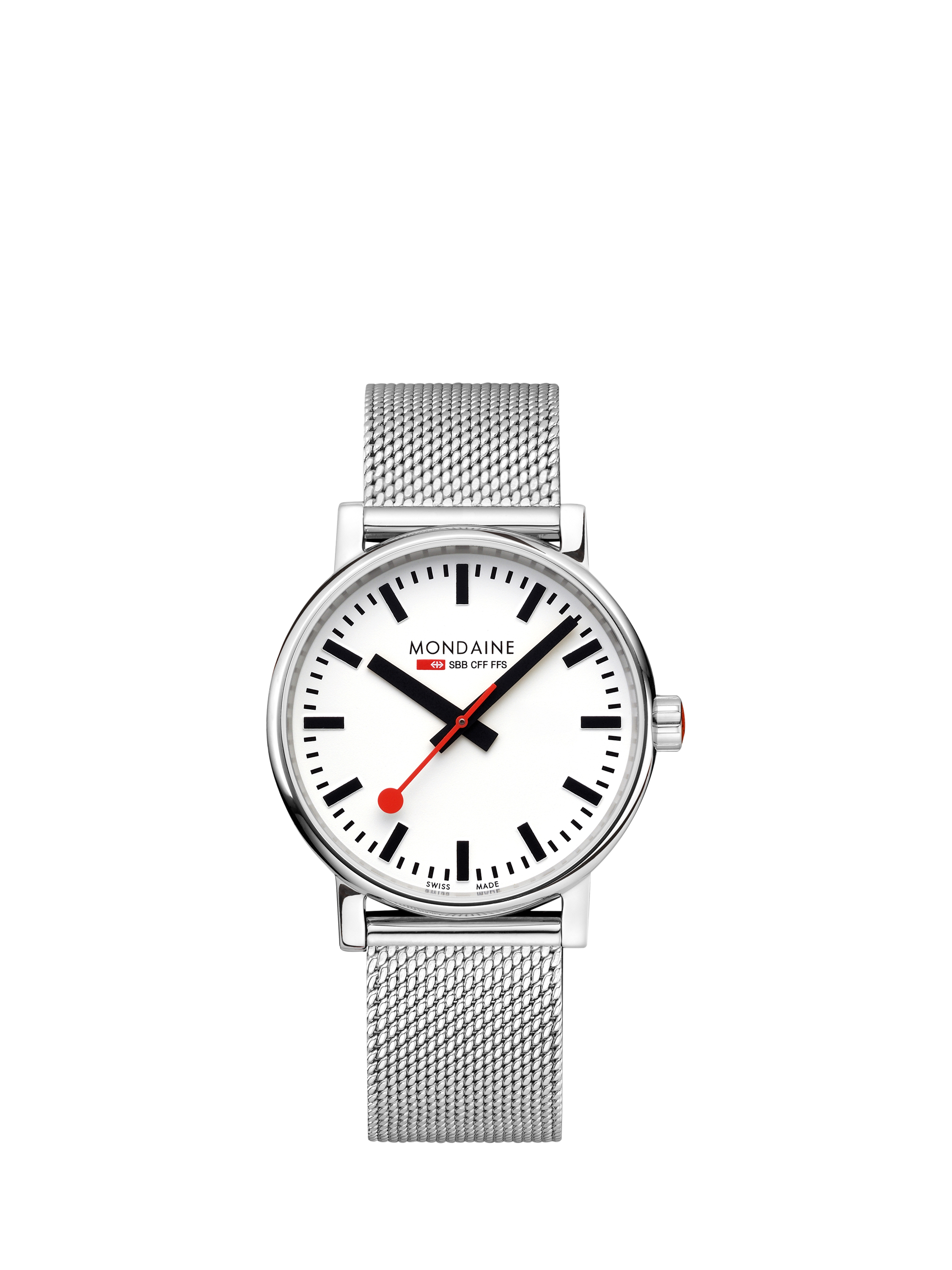 Product image 1 of 6, which shows Mondaine Unisex Official Swiss Railways MSE40110SM Bracelet Strap Watch, Silver
