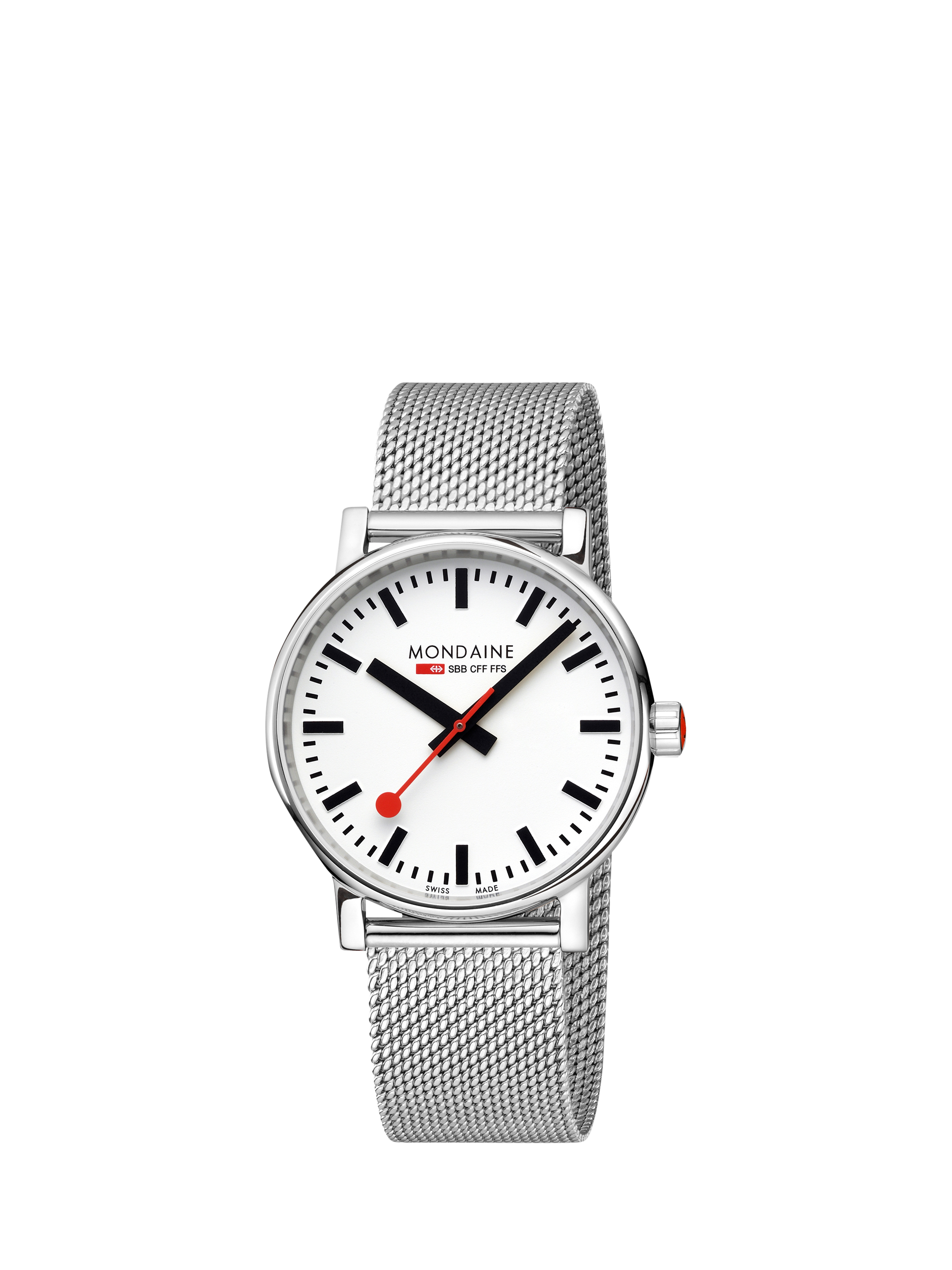 Product image 2 of 6, which shows Mondaine Unisex Official Swiss Railways MSE40110SM Bracelet Strap Watch, Silver