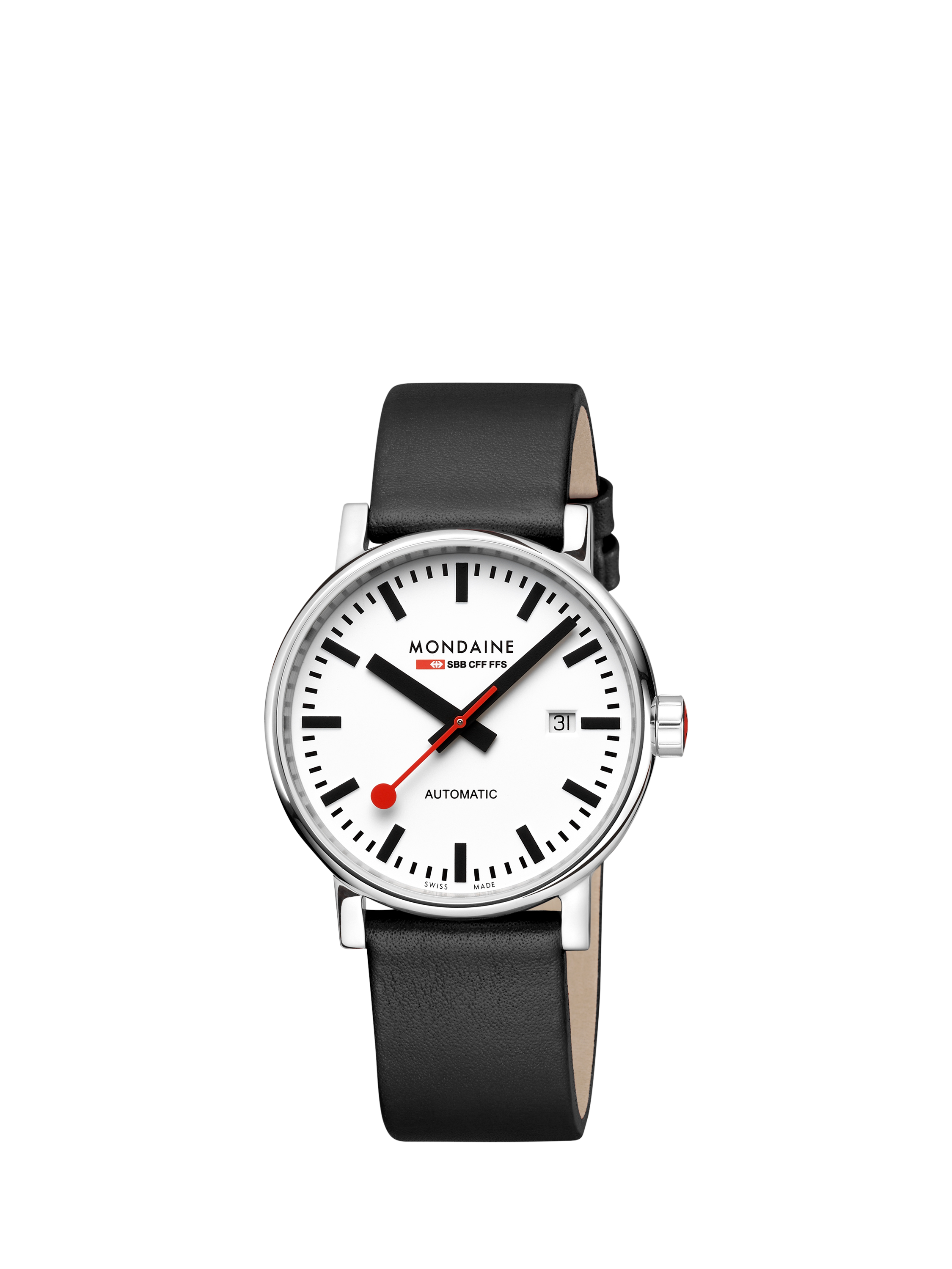 Product image 2 of 9, which shows Mondaine Unisex Automatic Evo 2 MSE40610LBV Vegan Leather Strap Watch, Black