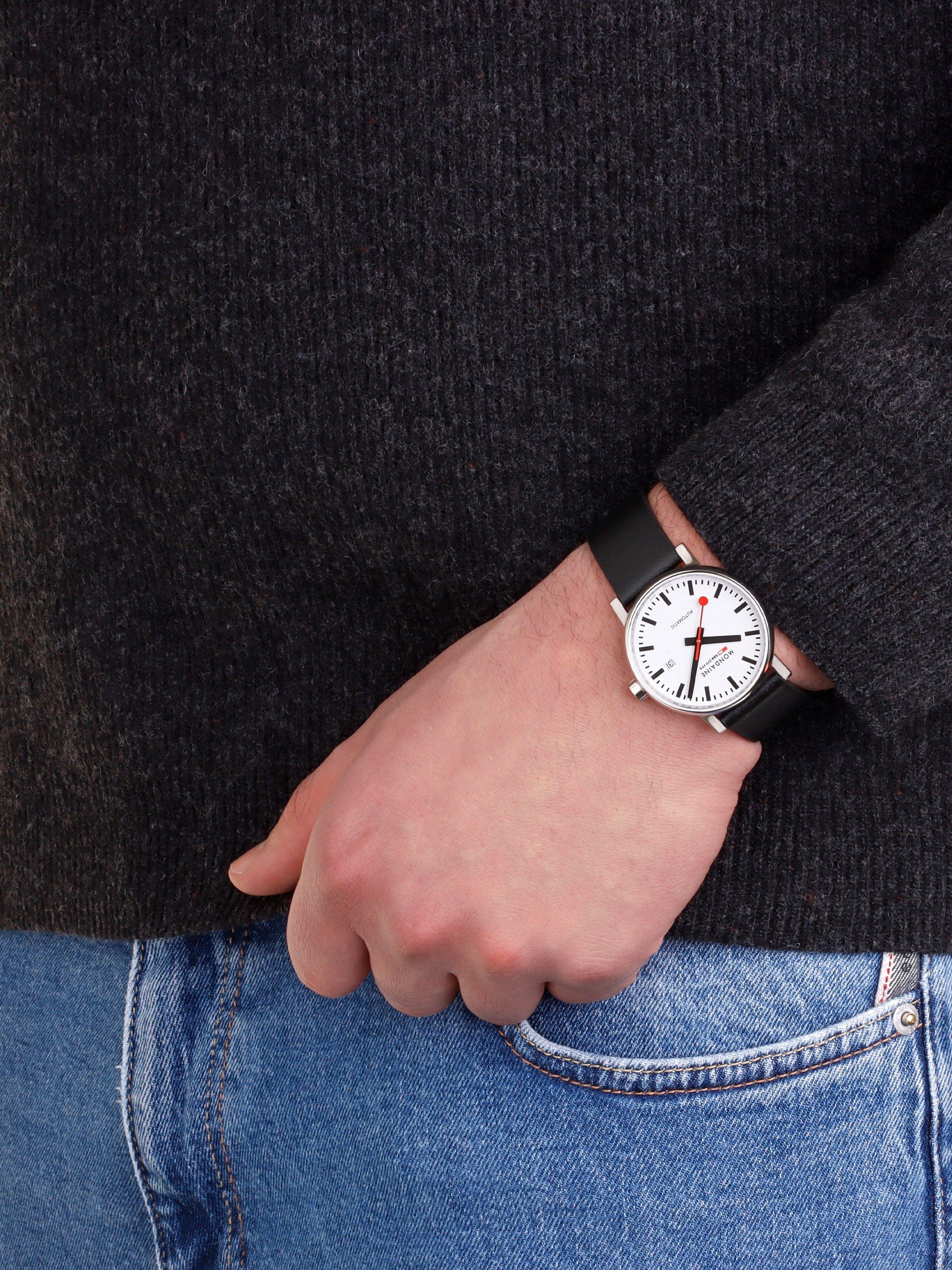 Product image 9 of 9, which shows Mondaine Unisex Automatic Evo 2 MSE40610LBV Vegan Leather Strap Watch, Black