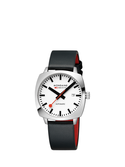 Mondaine MSL3961BLBV Men's Cushion 39mm Automatic Vegan Leather Strap Watch, Black - view 2, Black