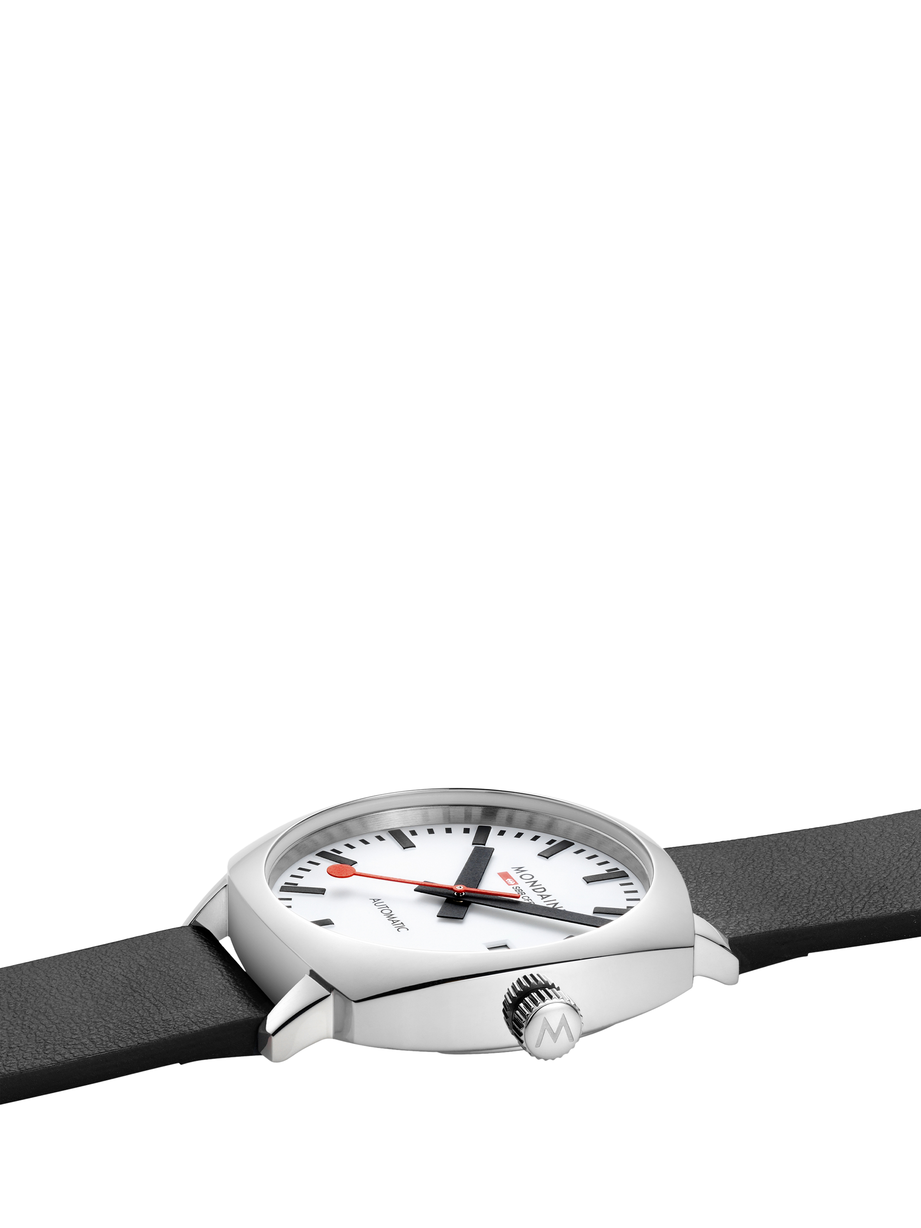 Product image 3 of 11, which shows Mondaine Men's Cushion Automatic MSL3961BLBV Vegan Leather Strap Watch, Black