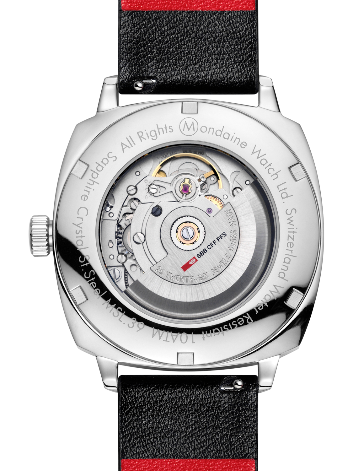 Product image 4 of 11, which shows Mondaine Men's Cushion Automatic MSL3961BLBV Vegan Leather Strap Watch, Black